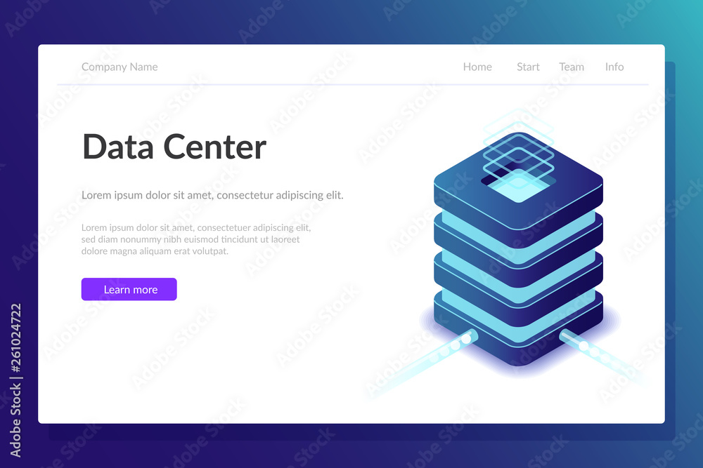 Poster data center web template. equipment in the server room. large computing power. modern technologies. 
