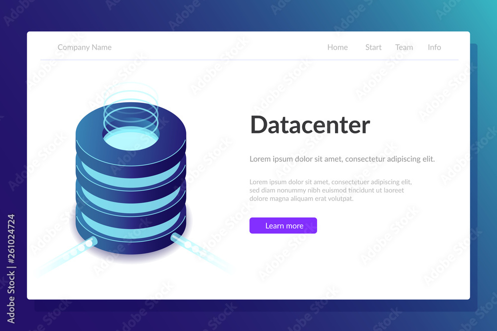 Poster data center web template. equipment in the server room. large computing power. modern technologies. 