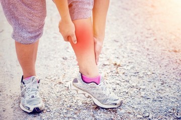 Sore muscles in the legs, Caused by exercise or running.