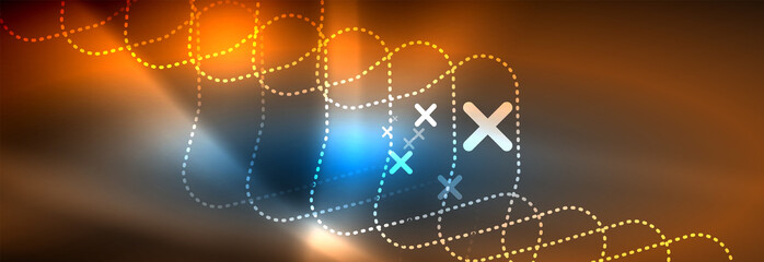 Neon glowing techno lines, hi-tech futuristic abstract background template with square shapes