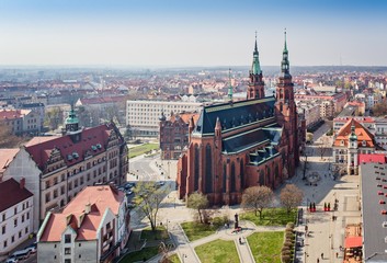 Aerial drone view on Legnica and Peter and Paul catholic cathedral
