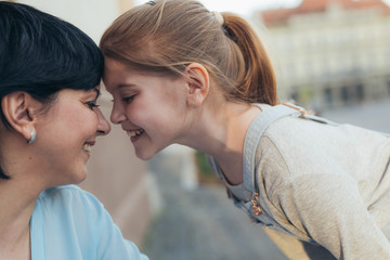 happy family outdoor in the city