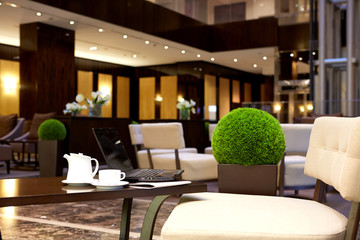 modern interior of hotel lobby