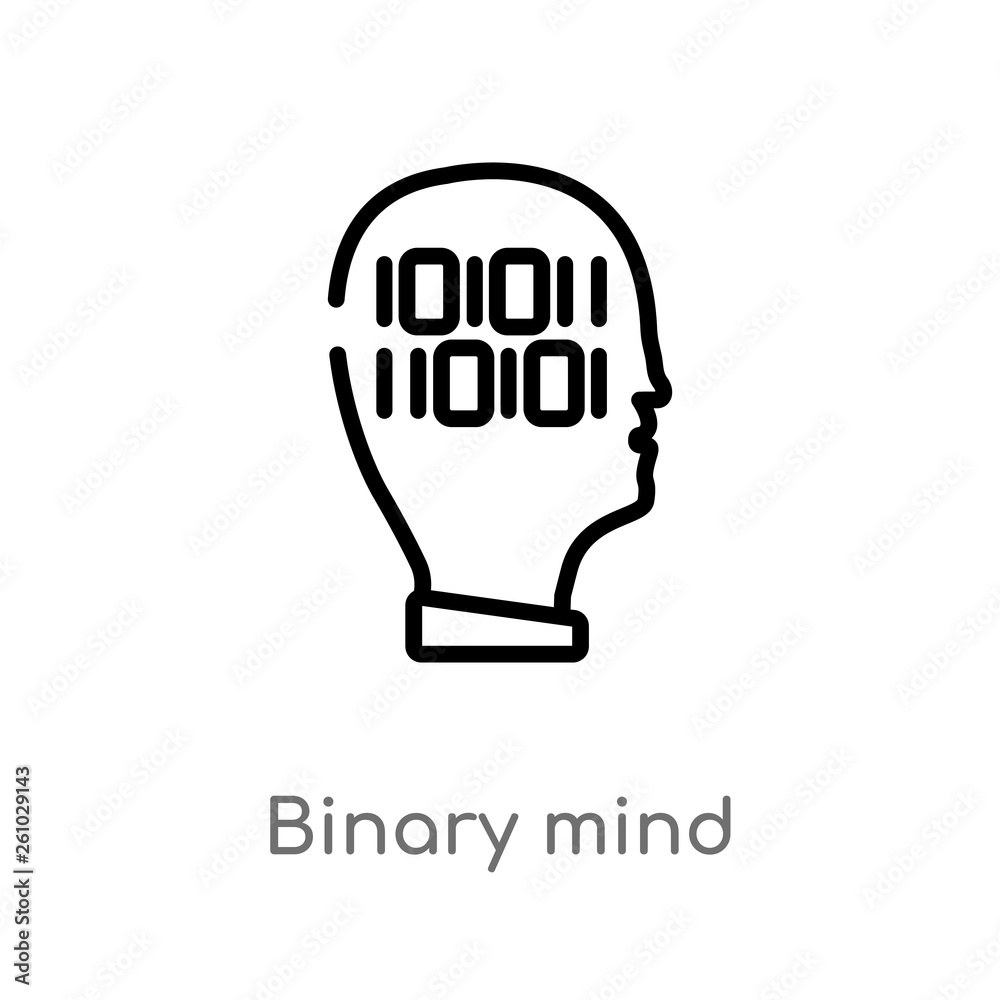 Poster outline binary mind vector icon. isolated black simple line element illustration from technology con