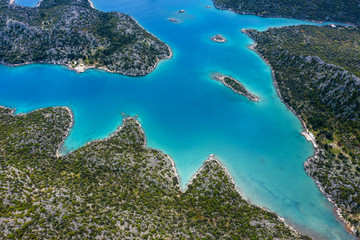 Aerial shot flight above the mountain forest in Black Sea region of Turkey. Nebiyan mountain.