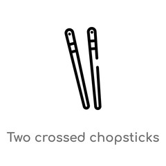 outline two crossed chopsticks from japan vector icon. isolated black simple line element illustration from tools and utensils concept. editable vector stroke two crossed chopsticks from japan icon