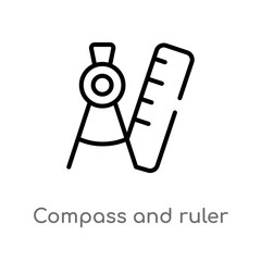 outline compass and ruler for mathematics vector icon. isolated black simple line element illustration from tools and utensils concept. editable vector stroke compass and ruler for mathematics icon