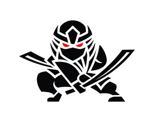 ninja warriors wear assassin helmet and hold two swords in combat positions. logo illustration © Noctwork