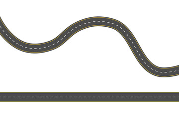 Straight and winding road road. Seamless asphalt roads template. Highway or roadway background.