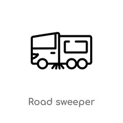 outline road sweeper vector icon. isolated black simple line element illustration from transport concept. editable vector stroke road sweeper icon on white background