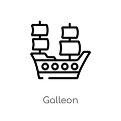 outline galleon vector icon. isolated black simple line element illustration from transport concept. editable vector stroke galleon icon on white background