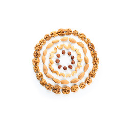 Different tasty nuts on white background