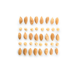 Different tasty nuts on white background