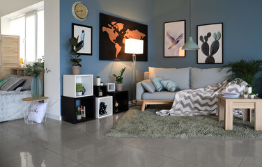 Stylish interior of modern studio apartment