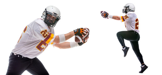 Bearded American football player in action. © PaulShlykov