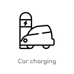 outline car charging vector icon. isolated black simple line element illustration from transport concept. editable vector stroke car charging icon on white background