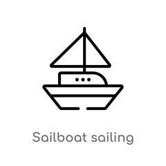 outline sailboat sailing vector icon. isolated black simple line element illustration from transport concept. editable vector stroke sailboat sailing icon on white background