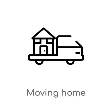 outline moving home vector icon. isolated black simple line element illustration from transport concept. editable vector stroke moving home icon on white background