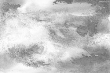 Gray watercolor and ink paper textures on white background. Chaotic stylish abstract organic design.