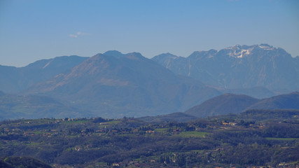 Panoramic view of Vicenza fron Monte Berico. Gigapixel landscape. Vicenza, Veneto, Italy. 26 March 2019