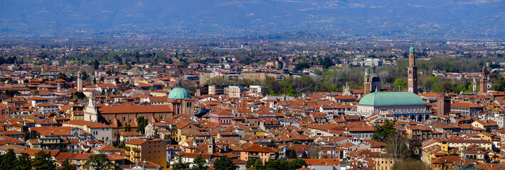 Panoramic view of Vicenza fron Monte Berico. Gigapixel landscape. Vicenza, Veneto, Italy. 26 March 2019