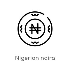 outline nigerian naira vector icon. isolated black simple line element illustration from africa concept. editable vector stroke nigerian naira icon on white background