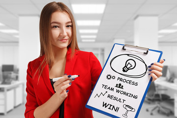 Business, technology, internet and networking concept. Young entrepreneur showing keyword:
