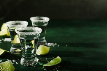 Shots of tequila on table