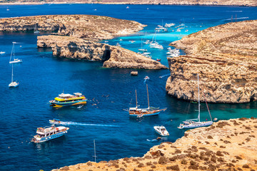 Yachts in blue lagoon at Comino - Malta