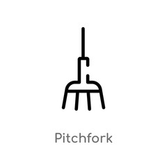 outline pitchfork vector icon. isolated black simple line element illustration from agriculture farming concept. editable vector stroke pitchfork icon on white background