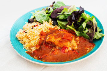 Basque Braised Chicken With Peppers and rice