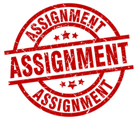 assignment round red grunge stamp