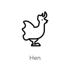 outline hen vector icon. isolated black simple line element illustration from farming concept. editable vector stroke hen icon on white background