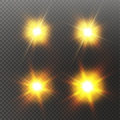 Obraz premium Set of Vector glowing light effect stars bursts with sparkles on transparent background. Transparent stars