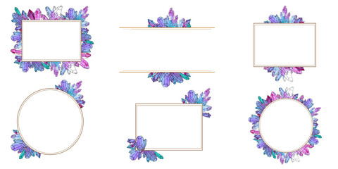 Hand painted watercolor set of crystals templates