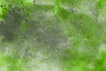 Green watercolor and ink paper textures on white background. Chaotic stylish abstract organic design.