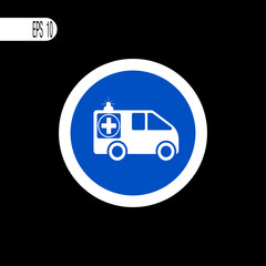 Round sign white thin line. Ambulance sign, icon - vector illustration