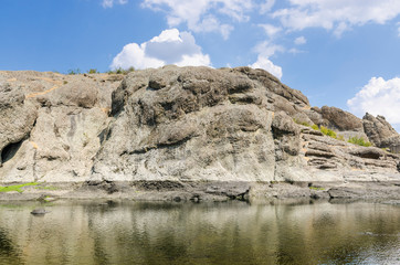 Columnar jointed volcanic rocks around Arda River behind the Studen Kladenets (Cold well) dam, Bulgaria
