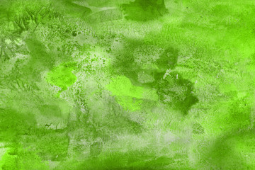 Green watercolor and ink paper textures on white background. Chaotic stylish abstract organic design.