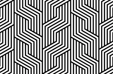 Fototapete Formen Abstraktes geometrisches Muster mit Streifen, Linien. Nahtloser Vektorhintergrund. Weiße und schwarze Verzierung. Einfaches Gittergrafikdesign