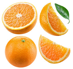 Set of orange fruits and orange slices isolated on white background. File contains clipping path.