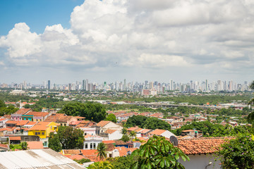 Olinda, Brazil - Circa April 2019: A view of Recife's cityscape and skyline as seen from Olinda