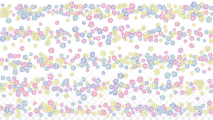 Colorful Vector Realistic Petals Falling on Transparent Background.  Spring Romantic Flowers Illustration. Flying Petals. Sakura Spa Design. Blossom Confetti. Design Elements for Wedding Decoration.