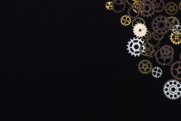 Steel gear gears on a black background. copy space.