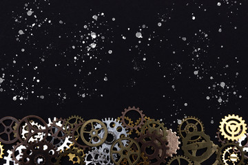 Steel gear gears on a black background. copy space.