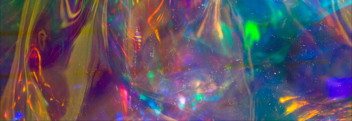 multicolored  holographic iridescent surface wrinkled foil  pastel - obrazy, fototapety, plakaty