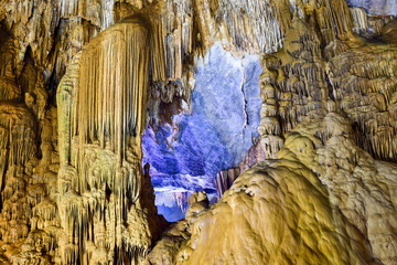 Amazing geological forms in Paradise Cave near Phong Nha, Vietnam. Limestone cave full of...