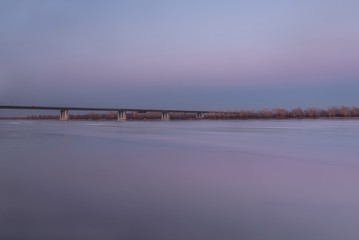 bridge river sunset ice drift
