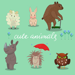 cute animals hand drawn style Vector illustration.