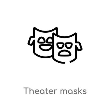 outline theater masks vector icon. isolated black simple line element illustration from brazilia concept. editable vector stroke theater masks icon on white background